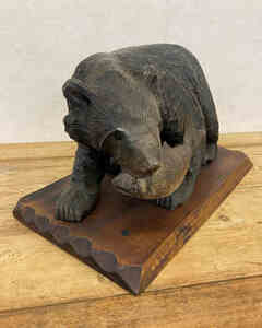 ■古い木彫 熊 クマ 置物 40×20×H25cm 4.5kg アイヌ 民芸 北海道 S12