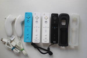 Wiiリモコンまとめて8個セット リモコンシロクロ/リモコンプラスアオシロ/ヌンチャク/ジャケット付属 任天堂純正/動作品729