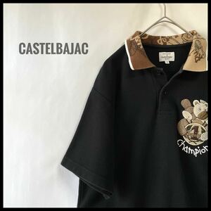 castelbajac 黒　半袖　ポロシャツ　ワッペン　ヴィンテージ　ゆるだぼ　カステルバジャック トップス　ブラック　刺繍