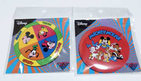 新品　送料無料　Disney　ミッキーマウス&フレンズ　ミッキーマウス/アニマル　缶バッジ大　2種セット