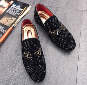 *NEW* мужской TL00393-27.0cm/44 бизнес обувь Loafer туфли без застежки черный & Gold (3 цвет ) заклепка casual 