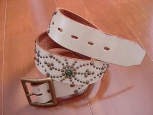 HTC Hollywood Trading Company green Stone & studs belt ivory W30 used * home storage goods 