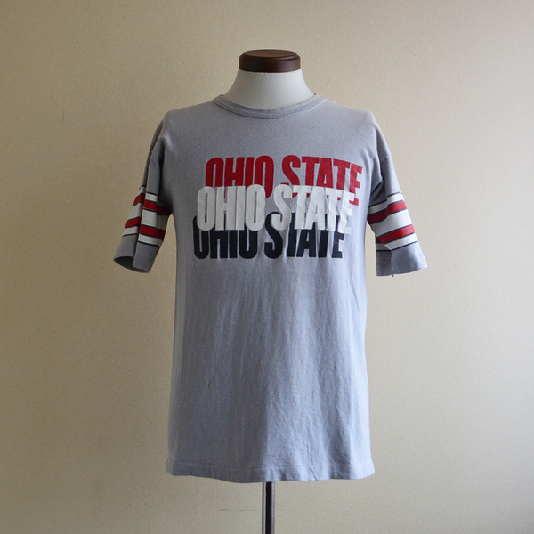 70s Champion WIN フットボールTシャツ OHIO STATE 表記L 後期 バータグ グレー MADE IN USA ビンテージ チャンピオン 古着