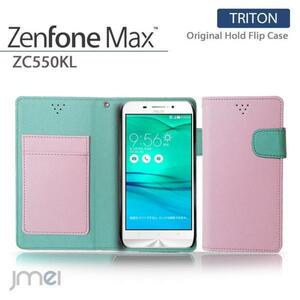 Zenfone Max ZC550KL ケース レザー手帳型カバー カード収納付 マグネットバンド 閉じたまま通話可 ライトピンク 53　