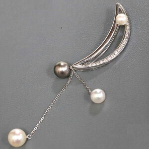 K18WG pearl brooch D0.19 8.8g
