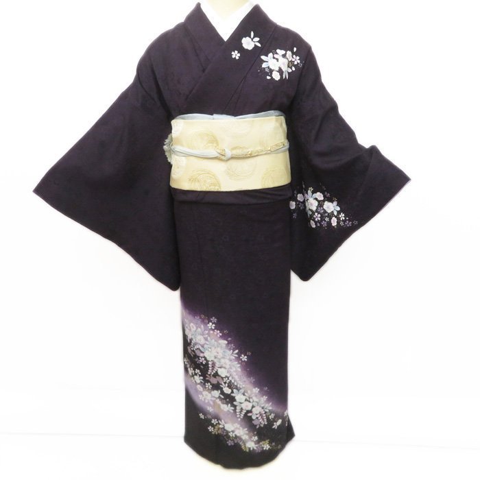 安心の定価販売 桐屋 翠山工房 ワインレッドに流れる様な絞りの花の