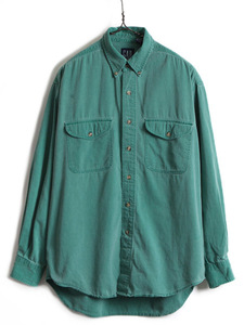 90s ■ OLD GAP コットン 長袖 ボタンダウン シャツ ( メンズ M ) 古着 90年代 旧タグ オールド ギャップ 長袖シャツ ポケット付き 無地 緑