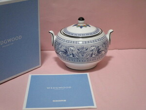 新品　WEDGWOOD／ウェッジウッド　フロレンティーン　インディゴ　ホワイト　シュガーボックス　定価\47,520［税込］　S　原産国イギリス