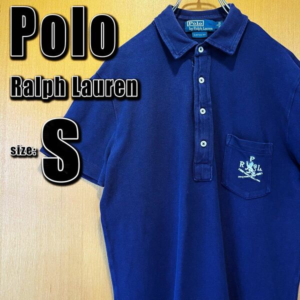 【Polo Ralph Lauren】半袖ポロシャツ　S ブルー紺　刺繍ロゴ