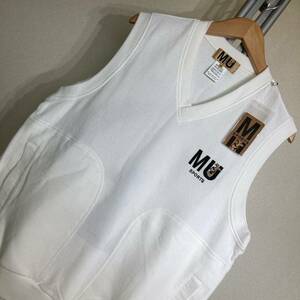 V844新品!■MU SPORTSウエサコ★白/パイル風★刺繍入/ベスト■48