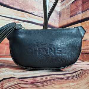1円 ★未使用級★【A701】CHANEL シャネル キャビアスキン フリンジ ショルダーバッグ 肩掛け ブラック レディース シール付