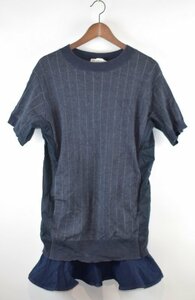 sacai luck/サカイラック　15SS　ストライプ柄五分袖切替ワンピース　15SSLU883　サイズ：2　カラー：グレー/ネイビー　22n06