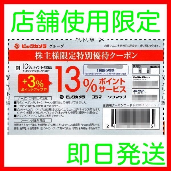 日本最大の ビックカメラ株主優待券6000円分 2023 5 31 匿名メルカリ便