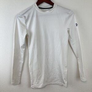 UNDER ARMOUR アンダーアーマー メンズ 長袖 トップス ホワイト 白 SM Sサイズ 相当 ロゴ スポーツ ウェア 吸水速乾 シンプル Uネック