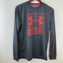 UNDER ARMOUR アンダーアーマー キッズ 長袖 トップス グレー 灰色 オレンジ インナー YXL 160サイズ相当 ロゴ スポーツ ウェア 吸水速乾_画像1