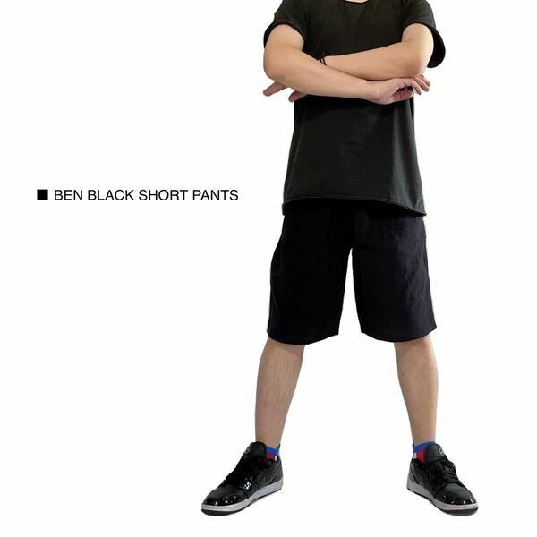 BEN ブラック　ショートパンツ　ハーフパンツ　ワイドパンツ　カジュアル　ジョガーパンツ