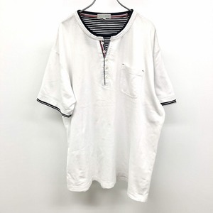 VILLAND ビランド 3L 2XL メンズ リブ Tシャツ レイヤードカラー ヘンリーネック×丸首 ボーダー 半袖 ホワイト×ネイビー×レッド 白