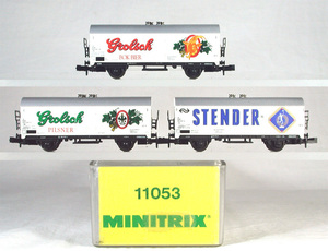 MINITRIX #11053 ＮＳ（オランダ国鉄） 冷蔵車　Ｇｌｏｌｓｃｈ醸造所ビールブランド ３輌セット　● 特 価 ●