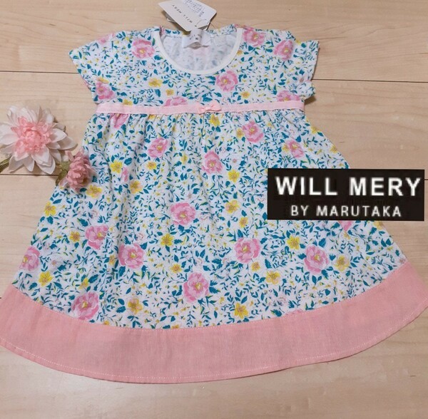 新品◆WILL MERY◆花柄リボンワンピース◆80.90センチ ウィルメリー