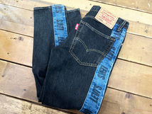 H63★Levi's/リーバイス HI-BALL サイドラインブラックカラーデニム ブラック×ブルー メンズ デニム W30 ストレッチ素材 アメカジ USED ★_画像1