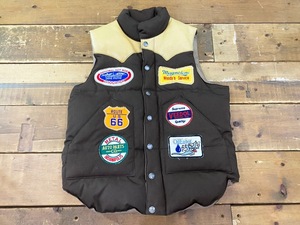 ☆BEAMS BOY/ビームスボーイ ダウンベスト レディース ブラウン×ベージュ アメカジ レザーヨーク クリスティーベスト ワッペン☆