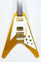 ★KID'S GUITAR 67 Flying V レニークラヴィッツ「KID'S LK-V」ALL GOLD SPARKLE コリーナ ハカランダ指板 C-2207_画像1