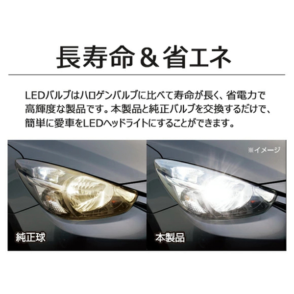 H4【高輝度】LEDヘッドライトバルブ【カシムラ】6500K アルミヒートシンク 12灯【NB-022】2個入り車検対応 12V 22W/長寿命＆省エネ簡単取付