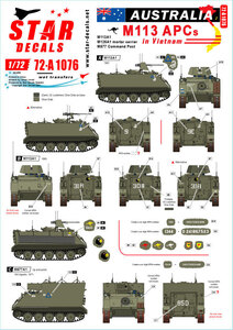 スターデカール 72-A1076 1/72 ベトナムでのオーストラリア軍 # 2. オージー M113装甲兵員輸送車. M113A1, M125A1 ＆ M577 コマンドポスト