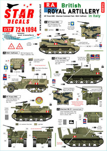 スターデカール 72-A1094 1/72イタリアのイギリス王立砲兵隊 M7プリーストHMC シャーマン指揮戦車 M3A1ハーフトラック