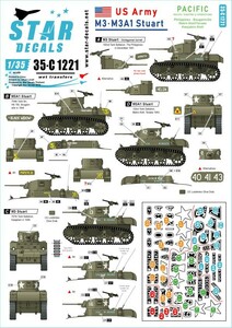 スターデカール 35-C1221 1/35 M3 and M3A1 Stuart. US Army in the Pacific. Philippines, Bougainville, Kwajalein, Makin / Tarawa.