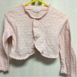 used 子供服 「 fartine et chocolat 長袖 ピンク色 リボン柄 カーディガン 80cm 」 / キムラタン / 日本製 綿50% アクリル50% 80サイズ