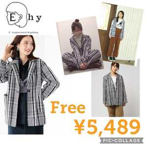 【新品激安】E hyphen world gallery●TRルーズロングジャケット●5489円●フリーサイズ●秋らしいチェック柄を使用したジャケット。