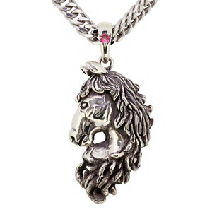  silver 925 flat necklace men's horse birthstone 10 month pink tourmaline ..