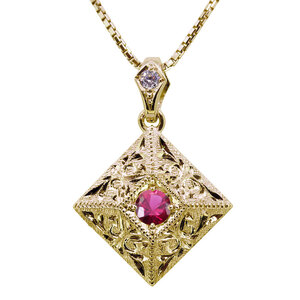 ネックレス メンズ 18金 18k ペンダント 男性 ルビー アクセサリー ゴールド 手彫りの商品画像