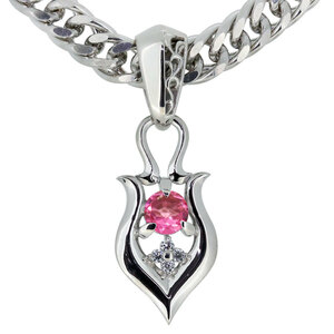  flat necklace platinum men's birthstone 10 month pink tourmaline flat pendant 