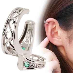  earcuff 2way reversible one-side ear for lady's iya cuff Tang . emerald silver 