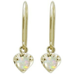  Heart earrings one bead earrings opal 10 gold hook earrings 
