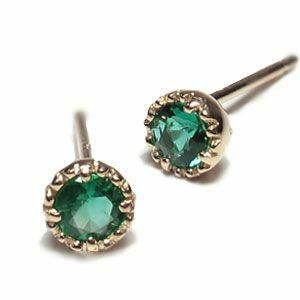  earrings emerald one bead simple earrings 18 gold pink gold 