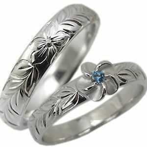 結婚指輪 アクアマリン サンタマリア k18 リング マリッジリング ハワイアンジュエリー