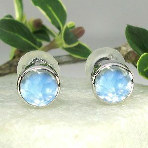  royal blue moon Stone men's one bead earrings simple platinum Christmas Point ..