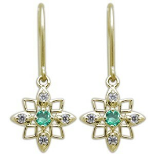  emerald earrings star hook earrings K18 lady's 