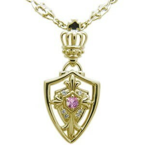  Cross necklace .. pink sapphire 18 gold Cross necklace ..
