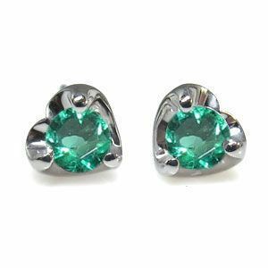  platinum emerald Heart earrings simple one bead 