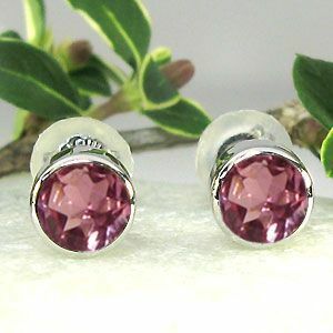  pink tourmaline one bead men's earrings simple platinum Christmas Point ..