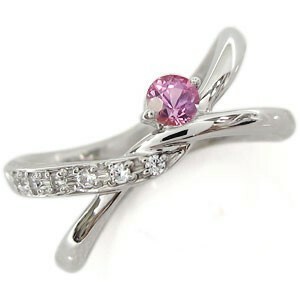 ピンクサファイア リング V字 K18 リング 婚約指輪 安い エンゲージリング