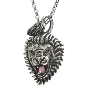  pink tourmaline silver pendant men's lion necklace 