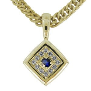  necklace men's K18 18 gold flat sapphire pendant simple 