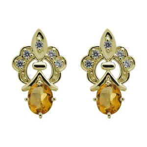 K18 oval earrings citrine stud earrings 