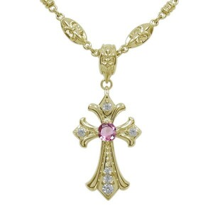  men's necklace Cross necklace 10 gold pink tourmaline necklace 