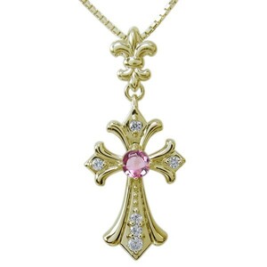  pink tourmaline men's necklace Cross necklace 